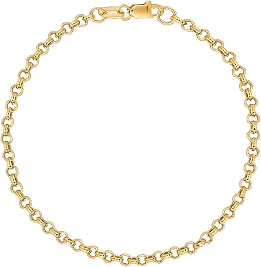 Ritastephens 10K Solid Yellow Gold Anklet Rolo Link Chain Ankle Bracelet 10 Inches 2.3 Mm