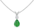 Angara Emerald Teardrop Necklace with Diamond in Silver/14K Solid Gold/Platinum | Natural Prong-Set Emerald V-Bale Pendant With 18" Chain for Women | July Birthday Gemstone Jewelry Gift