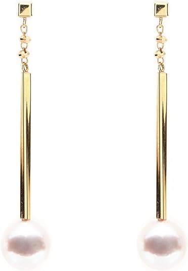 Japanese 7.0mm Akoya Cultured Pearl Drop Earrings for Women with 18K Yellow Gold | Stylish Design Excellent Gift | Pearl Earrings