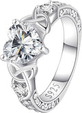 Moissanite Promise Rings for Her, 2CT D Color VVS1, Heart Shaped Celtic Knot, 925 Sterling Silver Engagement Wedding Anniversary Valentines Promise Gift with Certificate