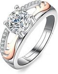 14K Gold Diamond Wedding Rings for Women and Men,1 Carat VVS2 D-color Adjustable Promise Rings for Couples,Two-Tone Lovebirds Theme