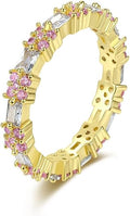 14K Gold Flower Design Moissanite Wedding Band in Pink/White,Ideal Gift for Wife on Valentine's or Women's Day, Size 6-9