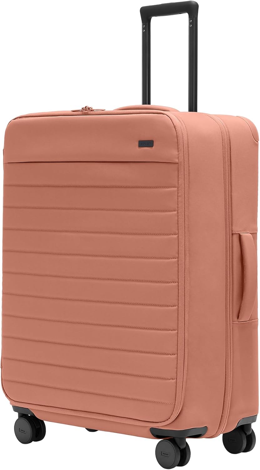 Away Softside Large Checked Suitcase, 29 Inch Expandable Luggage For Men & Women, Durable Nylon Exterior, TSA Approved Lock, Ideal For Trips 2+ Weeks, Clay Pink