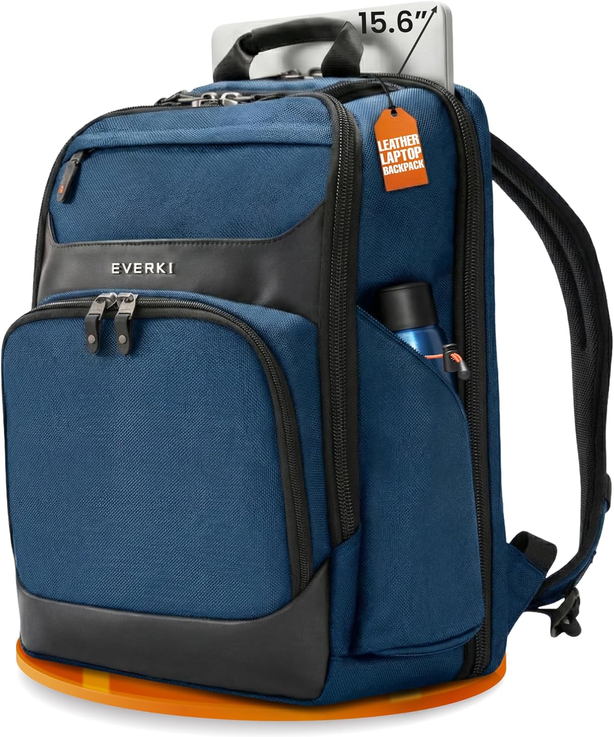 EVERKI Onyx 25L Business Laptop Backpack - Professional Travel Backpack for Men & Women, Laptop Bag with Premium Leather Ballistic & Nylon, Office & Flight Approved, Fits Laptops up to 15.6” - Navy