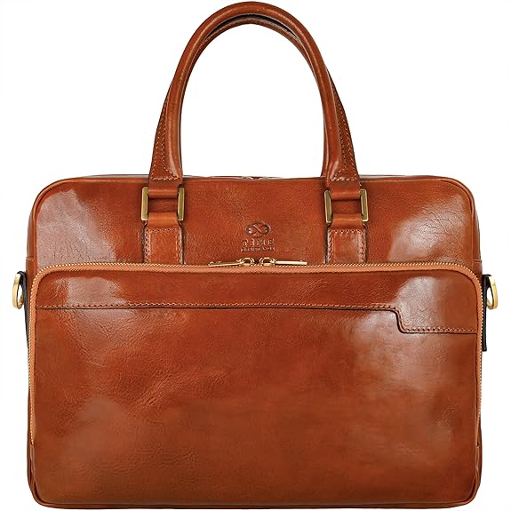 Time Resistance Leather Briefcase - Italian Handmade Leather Laptop Bag - Briefcase for Men and Women - Computer Bag