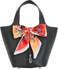 Leather Handbag (Scarf Detaches) Genuine Leather Bucket Bag for Women,Market Tote Bags with Metal Clasp