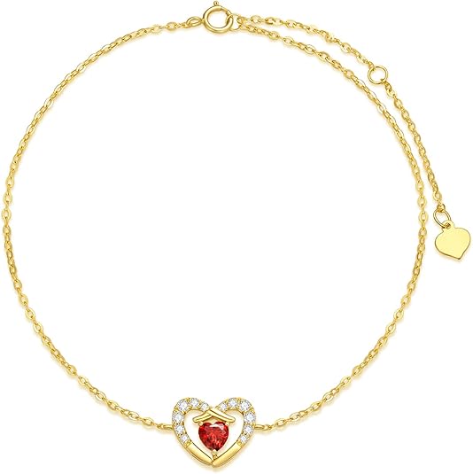 SISGEM 14k Gold Red Cubic Zirconia Heart Bracelet for Women Love Wrist Jewelry Gifts for Her