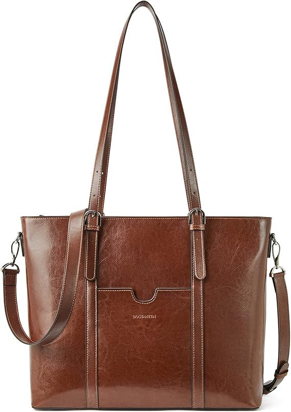 BOSTANTEN Leather Laptop Bag Work Tote for Women Shoulder Handbag Briefcase 15.6 inch Satchel Computer Bag