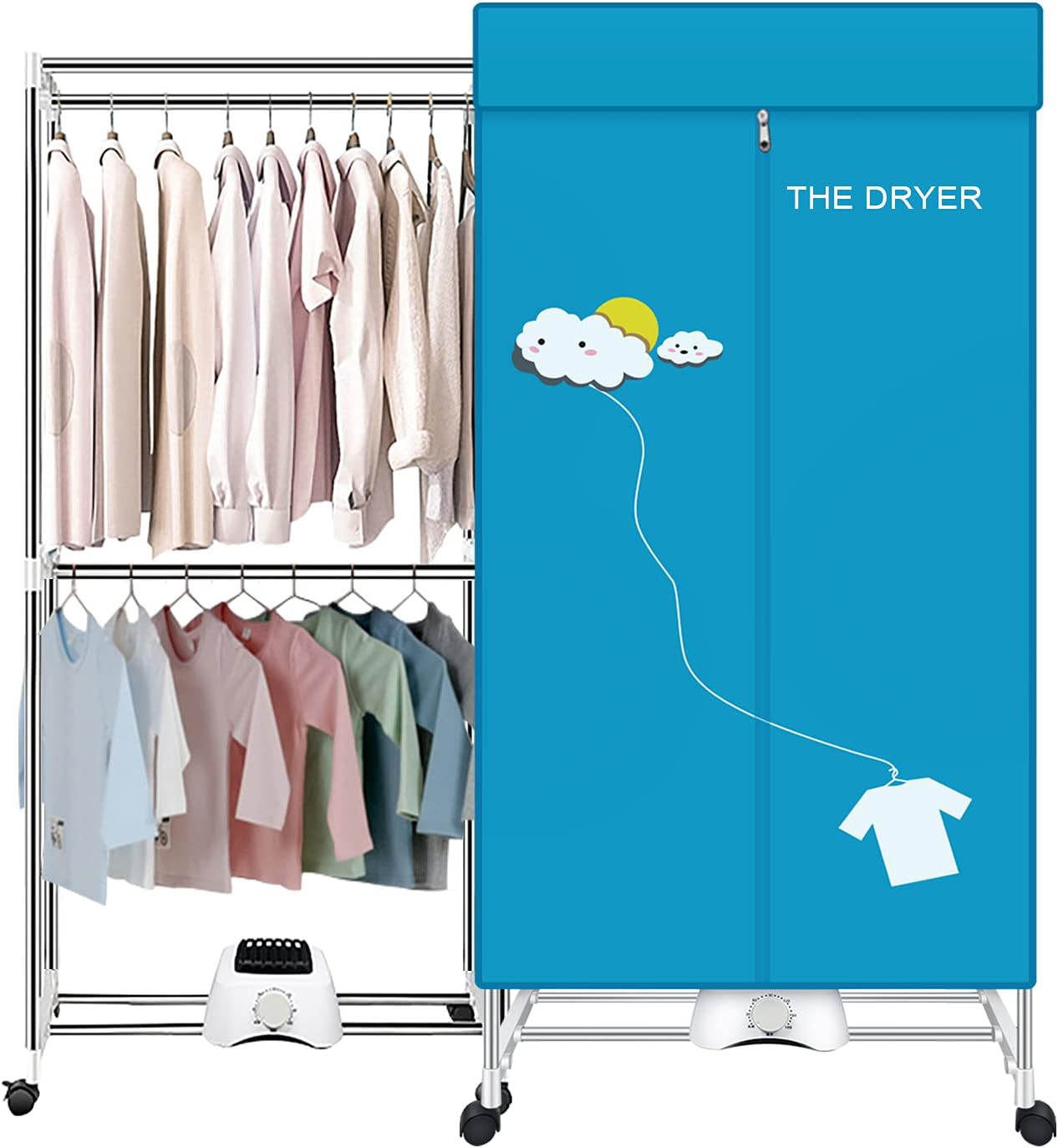 Portable Dryer, Electric Clothes Dryer Machine, Double Layer Stackable, Stainless Steel, Blue, 15kg Capacity, Front Load, Ideal for Apartments, RV, Families, Campers