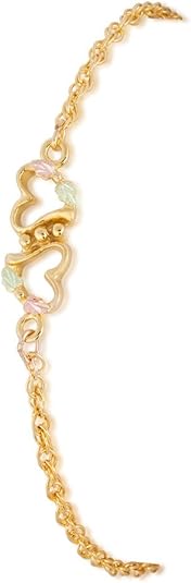 Black Hills Gold Dual Hearts Ankle Bracelet, 10k Yellow Gold with 12k Green and Rose Gold Accents, Tri-Color Heart Anklet for Women, 8.75 Inches