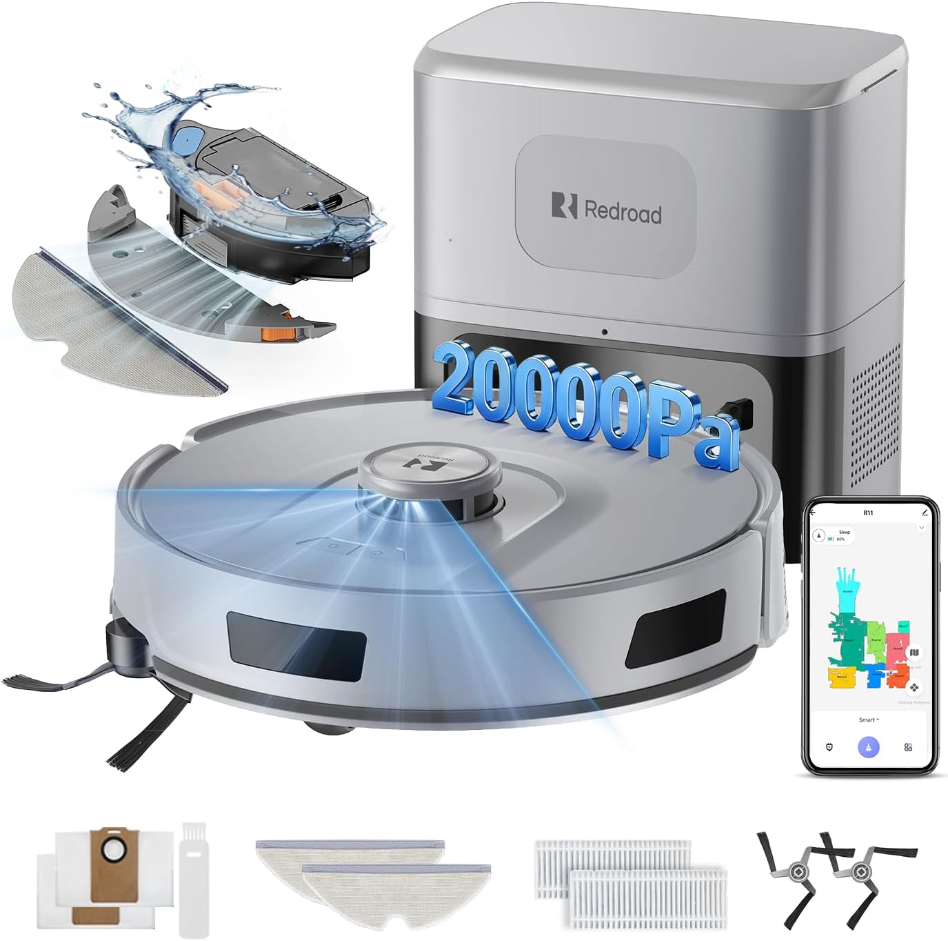 Robot Vacuum 20,000 Pa Robot Vacuum Mop,120Day Self Emptying Vacuum Robot,Lidar Navigation,5G 2.4GWiFi APP Aspirateur Robot,Self-Charging Robot Vacuums for Pet,Floor,Carpet GrayR11
