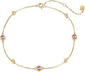 DOVRAN 14K Solid Gold Birthstone Anklet for Women Crystal Chakra Ankle Bracelet Real Gold Jewelry Gift Birthday