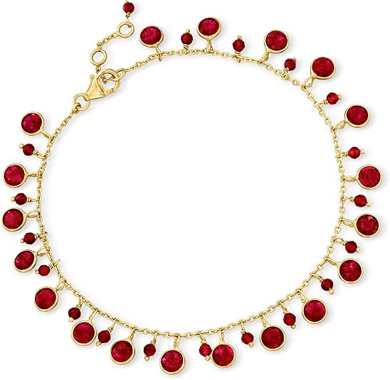 Ross-Simons 18.00 ct. t.w. Ruby Drop Anklet in 18kt Gold Over Sterling. 9 inches