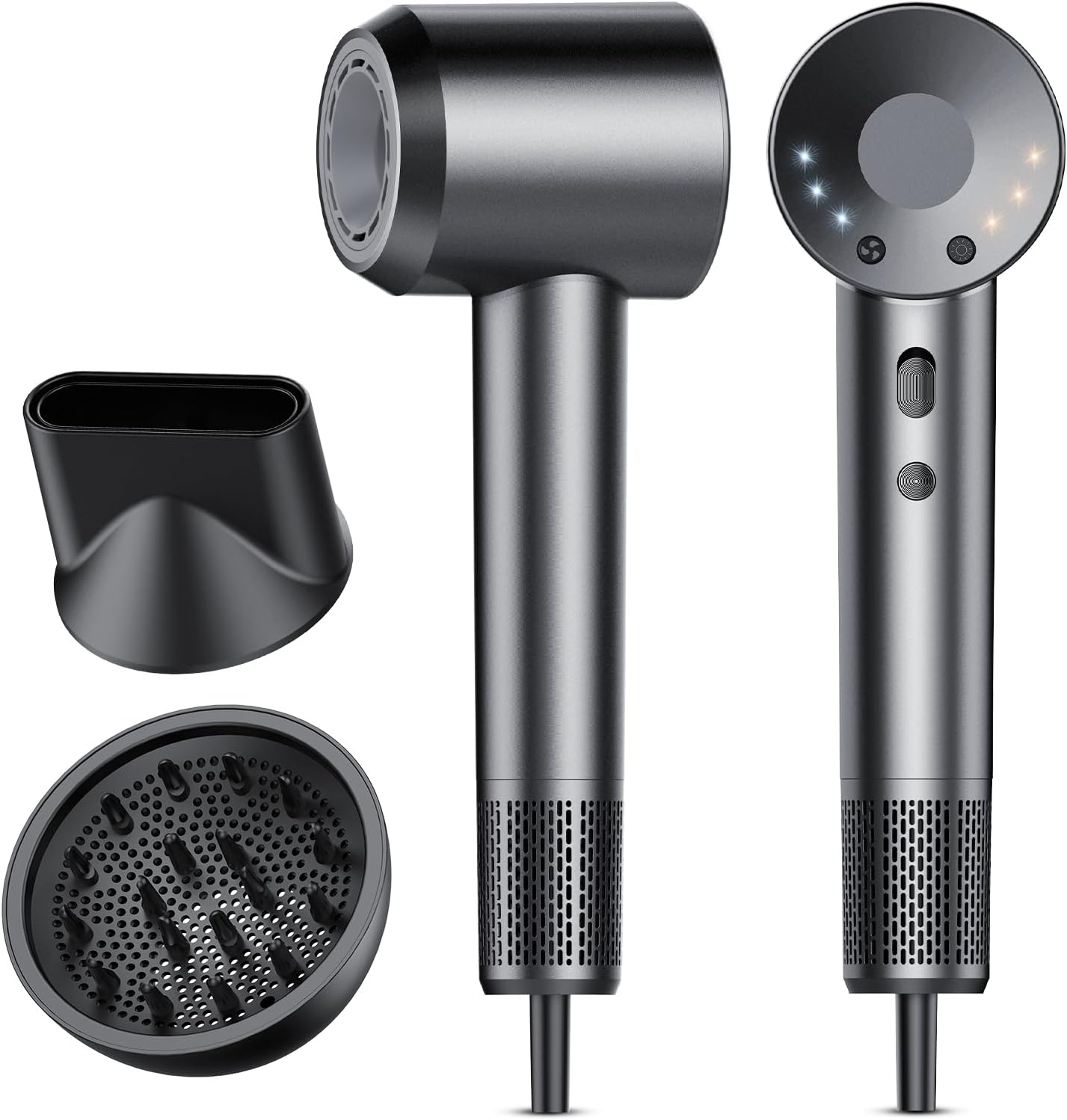 aowoka Hair Dryer, 160000 RPM Professional High Speed Ionic Blow Dryer 500 Million Negative Ions & Heat-Control & Low Noise Hairdryer for Faster Drying, Frizz Reduce, Travel with Diffuser（Grey）