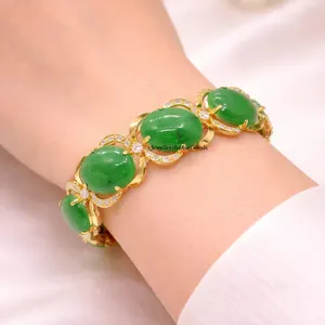 Silver 925 A JADE Jadeite Bead Bracelet Diamond Imitation Cabochon